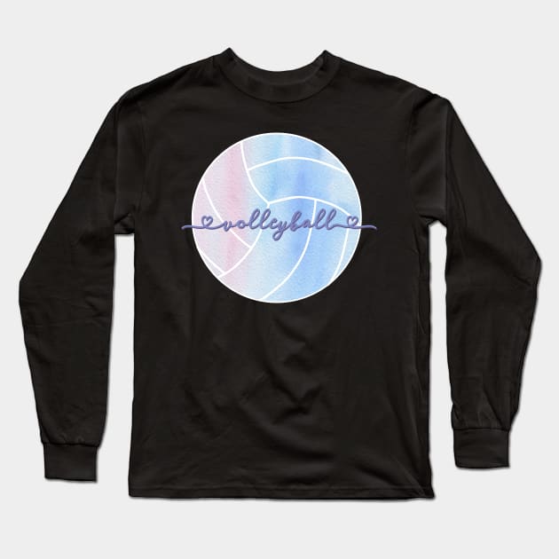 I Love Volleyball Watercolor Aesthetic Pastel Pink, Purple and Blue Long Sleeve T-Shirt by YourGoods